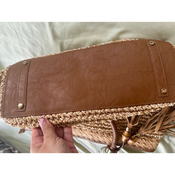 Giani Bernini Natural Marled Straw Dual Tassel Tote Handbag Shoulder Bag - Picture 4 of 9